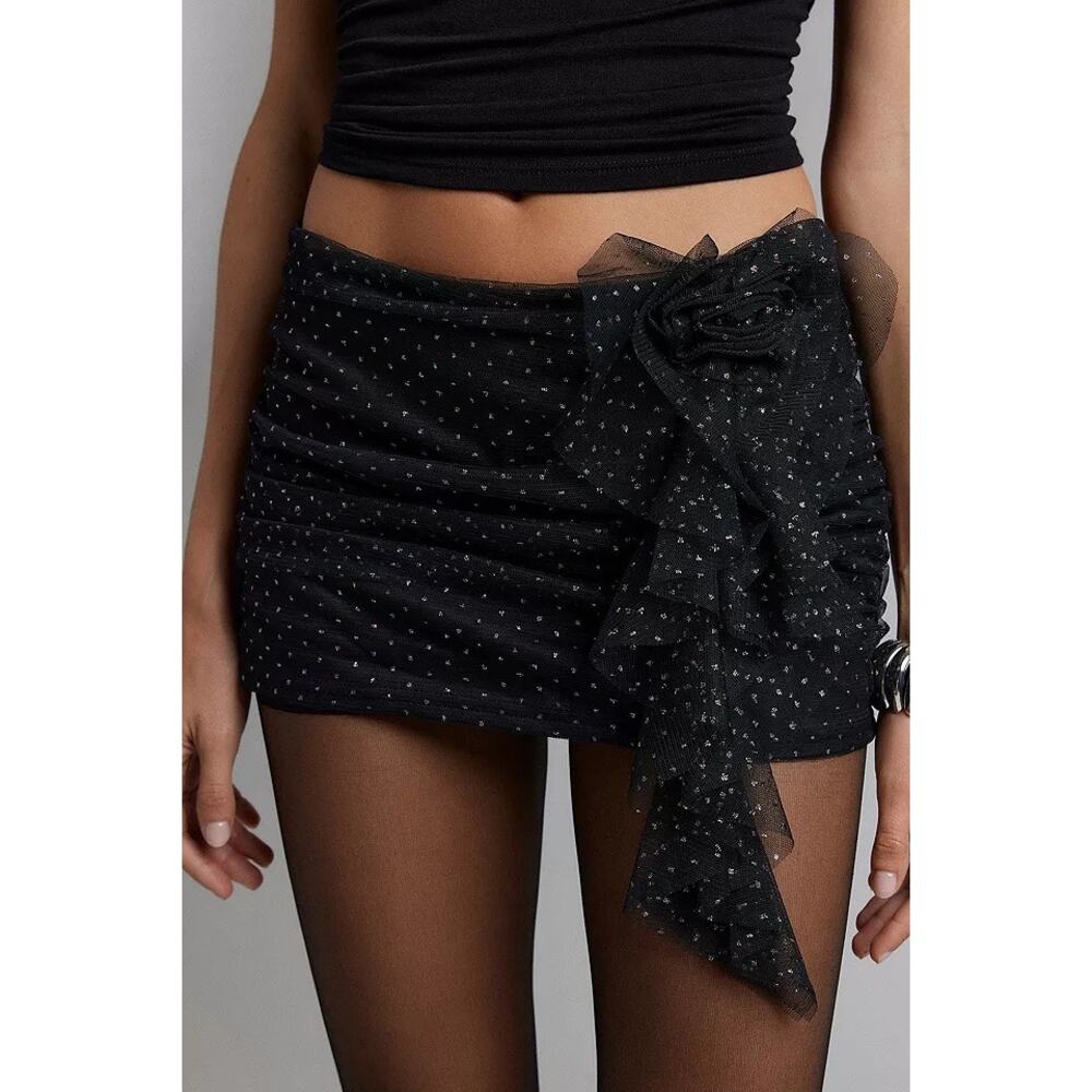 Urban Outfitters Kimchi Blue Sammie Mesh Rose Ruffle Mini Skort Shorts Skirt NWT